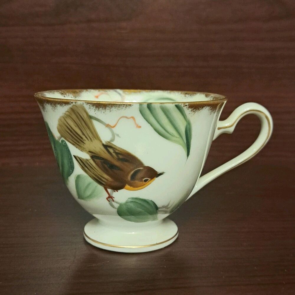 Vintage Lefton Handpainted Tea Cup Bird Pattern Marked Unique